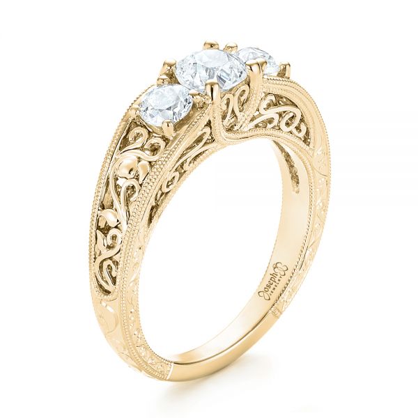 18k Yellow Gold 18k Yellow Gold Custom Three Stone Diamond Engagement Ring - Three-Quarter View - 103426