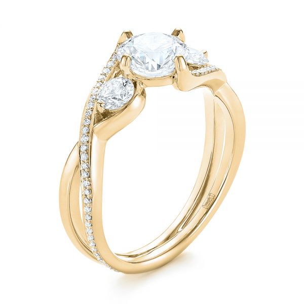 18k Yellow Gold 18k Yellow Gold Custom Three Stone Diamond Engagement Ring - Three-Quarter View -  103655