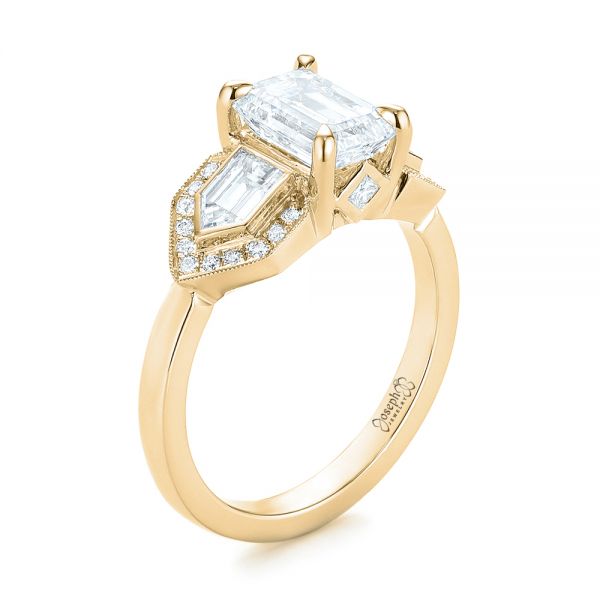 14k Yellow Gold 14k Yellow Gold Custom Three Stone Diamond Engagement Ring - Three-Quarter View -  104830