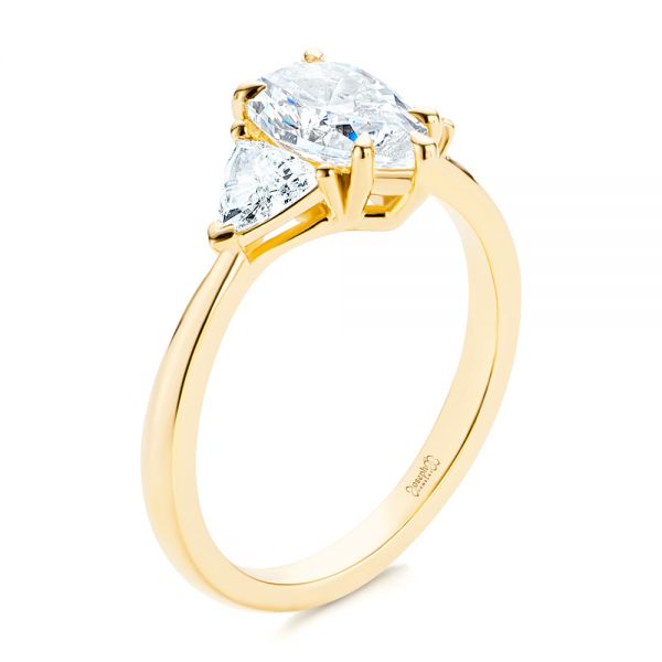 14k Yellow Gold Custom Three Stone Diamond Engagement Ring - Three-Quarter View -  106856