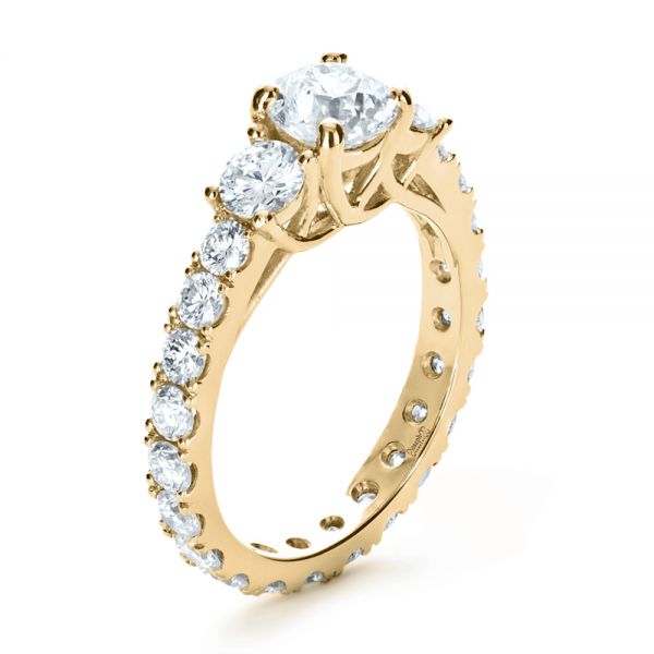 14k Yellow Gold 14k Yellow Gold Custom Three Stone Diamond Engagement Ring - Three-Quarter View -  1129