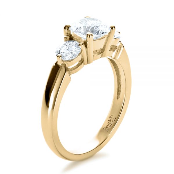 18k Yellow Gold 18k Yellow Gold Custom Three Stone Diamond Engagement Ring - Three-Quarter View -  1156