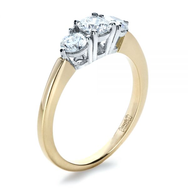 14k Yellow Gold And Platinum Custom Three Stone Diamond Engagement Ring - Three-Quarter View -  1196