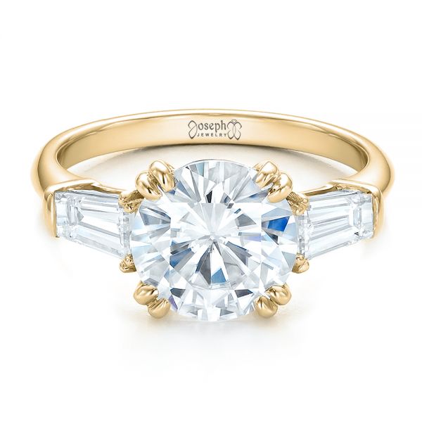 18k Yellow Gold 18k Yellow Gold Custom Three Stone Diamond Engagement Ring - Flat View -  100161