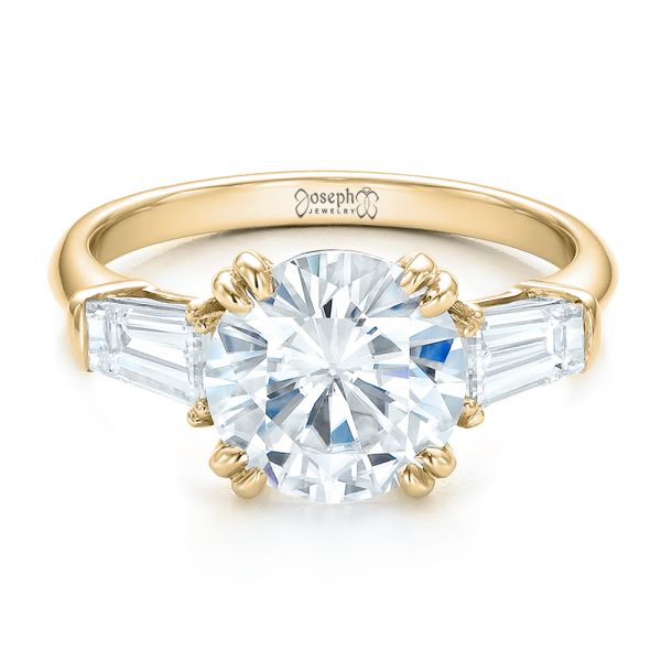 18k Yellow Gold 18k Yellow Gold Custom Three Stone Diamond Engagement Ring - Flat View - 100161
