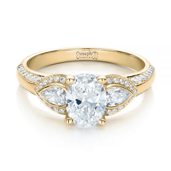 18k Yellow Gold 18k Yellow Gold Custom Three Stone Diamond Engagement Ring - Flat View -  100279