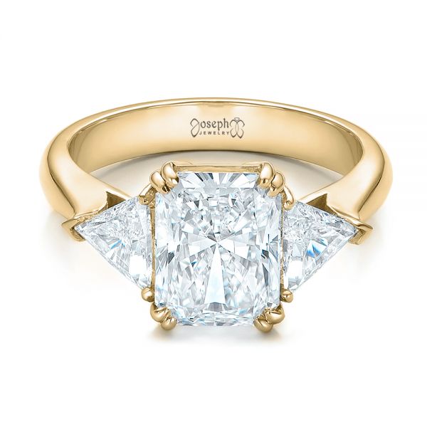 18k Yellow Gold 18k Yellow Gold Custom Three Stone Diamond Engagement Ring - Flat View -  100803
