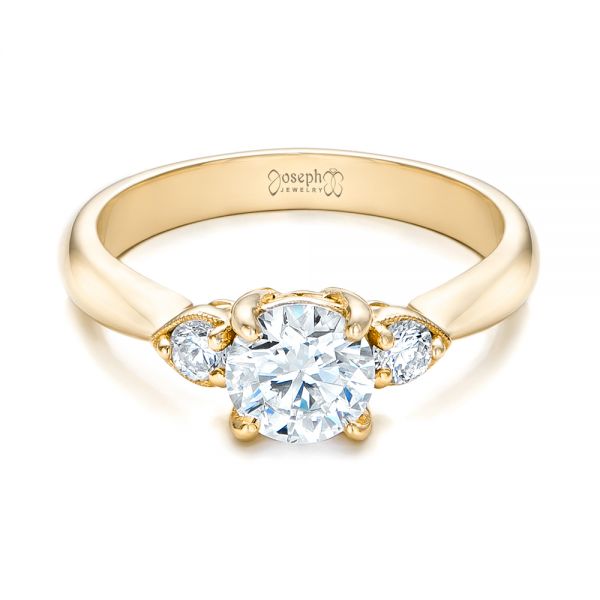 14k Yellow Gold 14k Yellow Gold Custom Three Stone Diamond Engagement Ring - Flat View -  102039