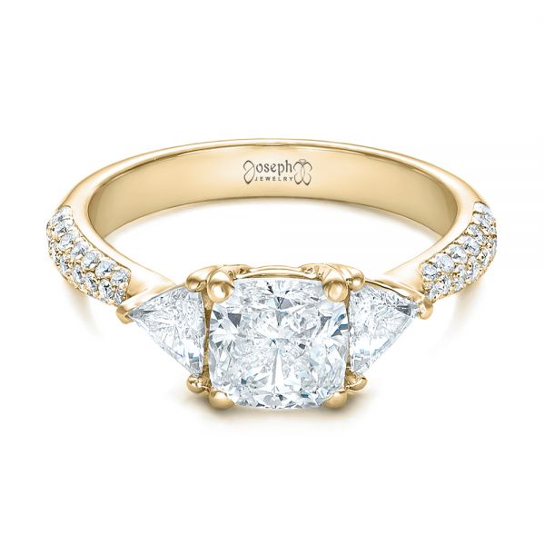 14k Yellow Gold 14k Yellow Gold Custom Three Stone Diamond Engagement Ring - Flat View - 102091