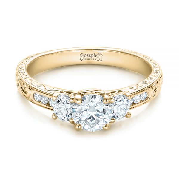 14k Yellow Gold 14k Yellow Gold Custom Three-stone Diamond Engagement Ring - Flat View - 102131