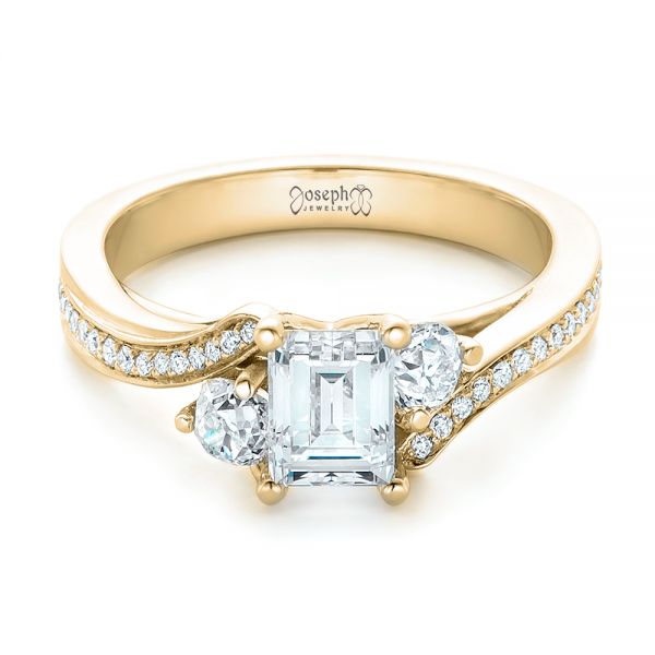 18k Yellow Gold 18k Yellow Gold Custom Three Stone Diamond Engagement Ring - Flat View -  102391