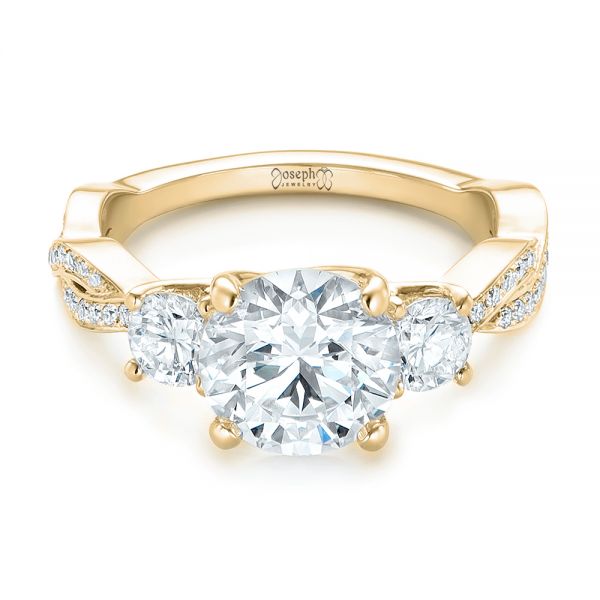18k Yellow Gold 18k Yellow Gold Custom Three Stone Diamond Engagement Ring - Flat View -  102465