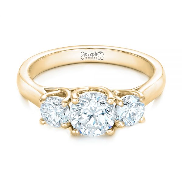 18k Yellow Gold 18k Yellow Gold Custom Three Stone Diamond Engagement Ring - Flat View -  102540