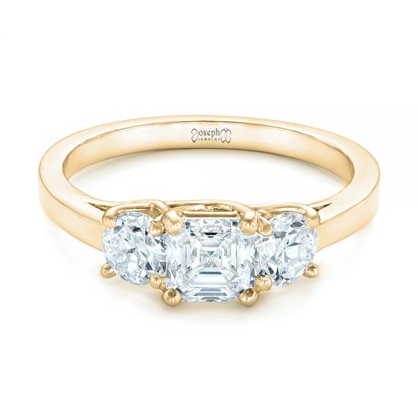 14k Yellow Gold 14k Yellow Gold Custom Three Stone Diamond Engagement Ring - Flat View -  102781