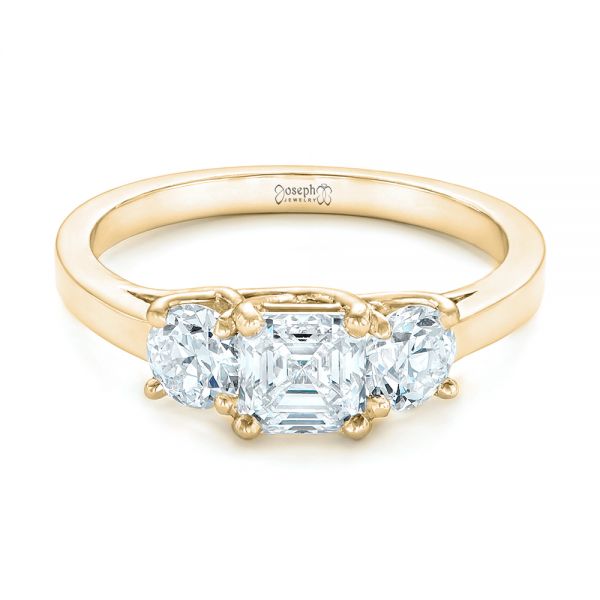 18k Yellow Gold 18k Yellow Gold Custom Three Stone Diamond Engagement Ring - Flat View - 102781
