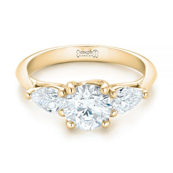 18k Yellow Gold 18k Yellow Gold Custom Three Stone Diamond Engagement Ring - Flat View -  102898