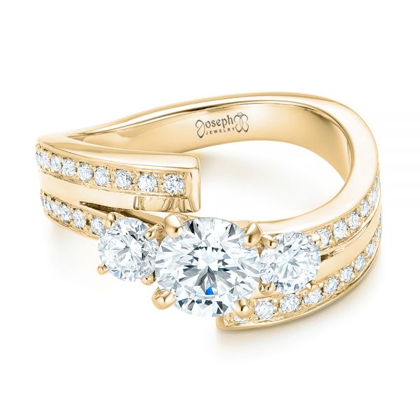 18k Yellow Gold 18k Yellow Gold Custom Three Stone Diamond Engagement Ring - Flat View - 102944