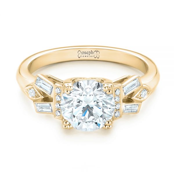 18k Yellow Gold 18k Yellow Gold Custom Three Stone Diamond Engagement Ring - Flat View -  102945