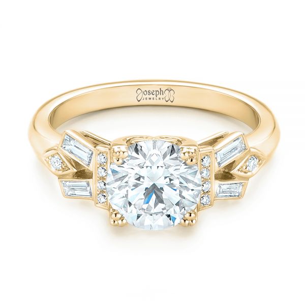 14k Yellow Gold 14k Yellow Gold Custom Three Stone Diamond Engagement Ring - Flat View - 102945