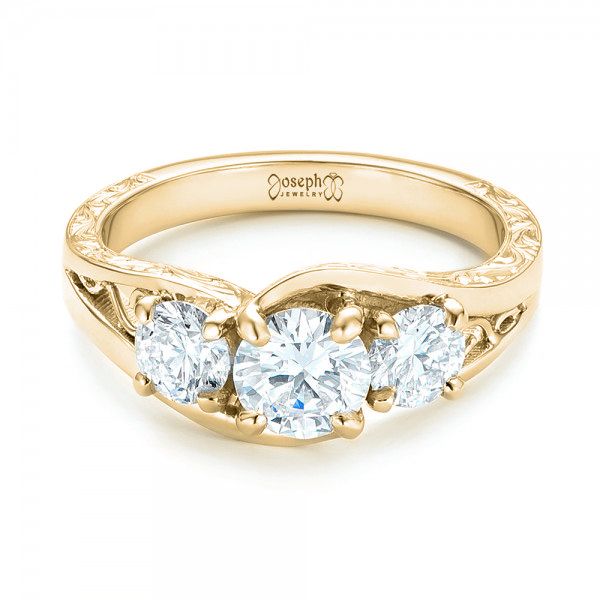 14k Yellow Gold 14k Yellow Gold Custom Three Stone Diamond Engagement Ring - Flat View -  103003