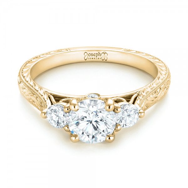 18k Yellow Gold 18k Yellow Gold Custom Three Stone Diamond Engagement Ring - Flat View -  103009