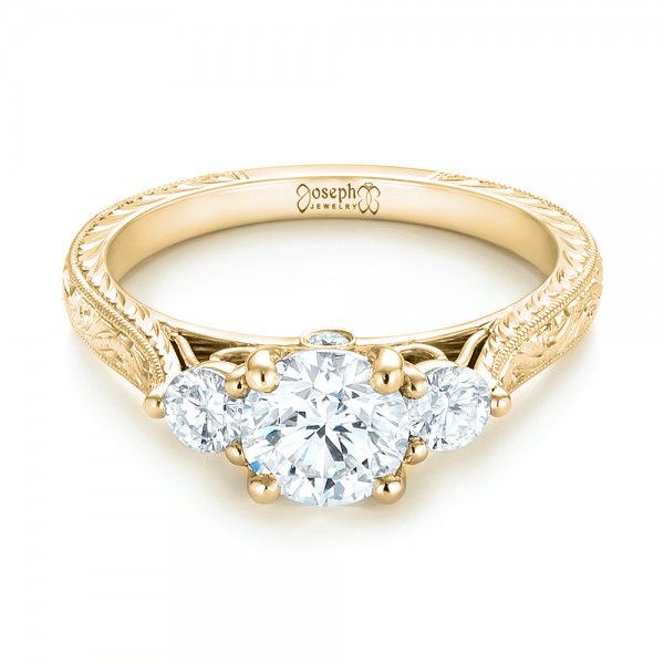 18k Yellow Gold 18k Yellow Gold Custom Three Stone Diamond Engagement Ring - Flat View - 103009