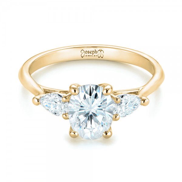18k Yellow Gold 18k Yellow Gold Custom Three Stone Diamond Engagement Ring - Flat View - 103035
