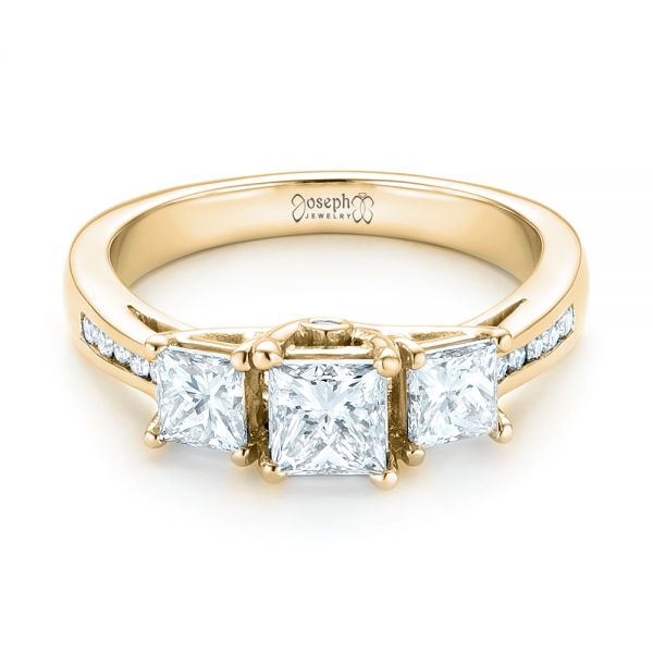 14k Yellow Gold 14k Yellow Gold Custom Three Stone Diamond Engagement Ring - Flat View -  103135