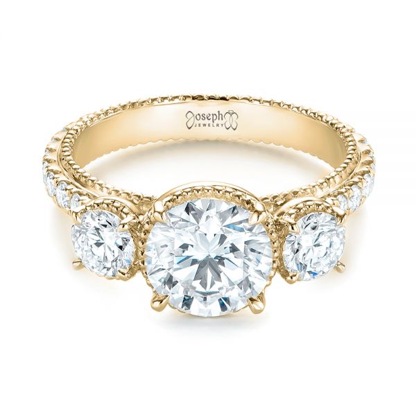 18k Yellow Gold 18k Yellow Gold Custom Three-stone Diamond Engagement Ring - Flat View -  103214