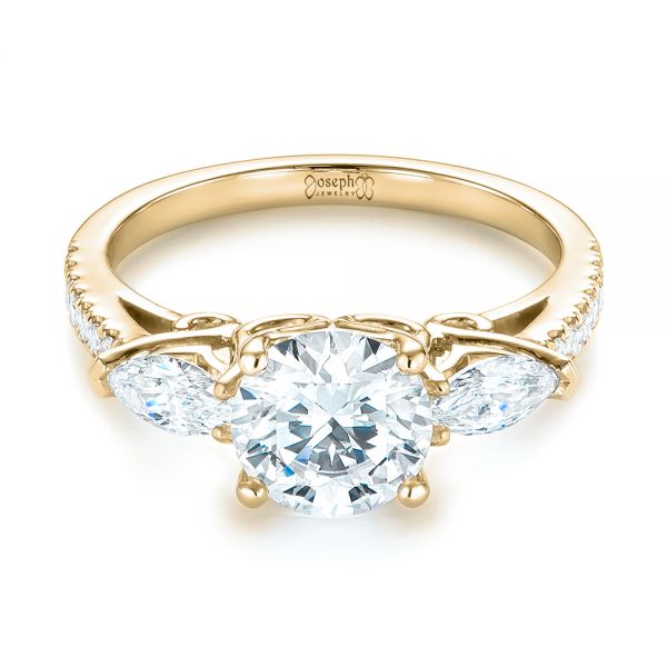 14k Yellow Gold 14k Yellow Gold Custom Three Stone Diamond Engagement Ring - Flat View -  103354