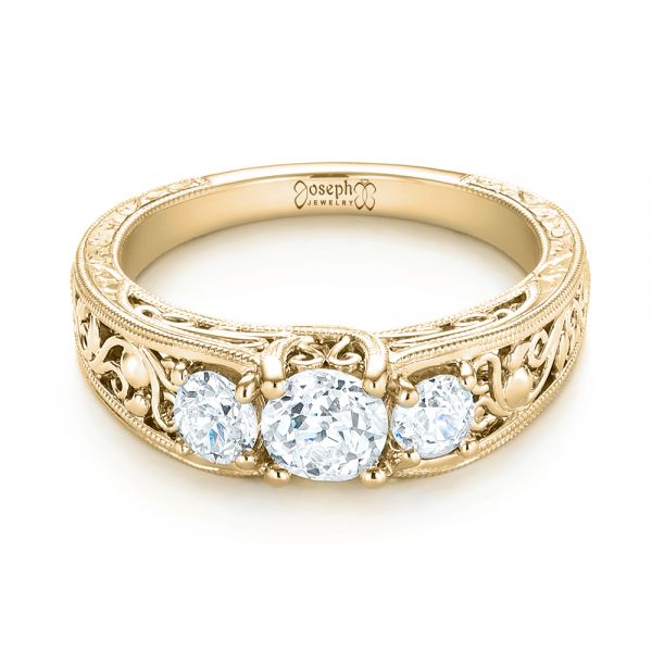 18k Yellow Gold 18k Yellow Gold Custom Three Stone Diamond Engagement Ring - Flat View - 103426