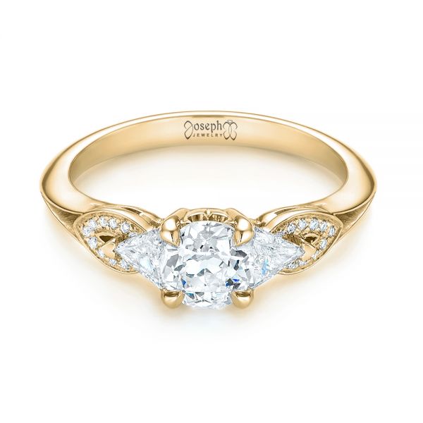 18k Yellow Gold 18k Yellow Gold Custom Three Stone Diamond Engagement Ring - Flat View -  103839