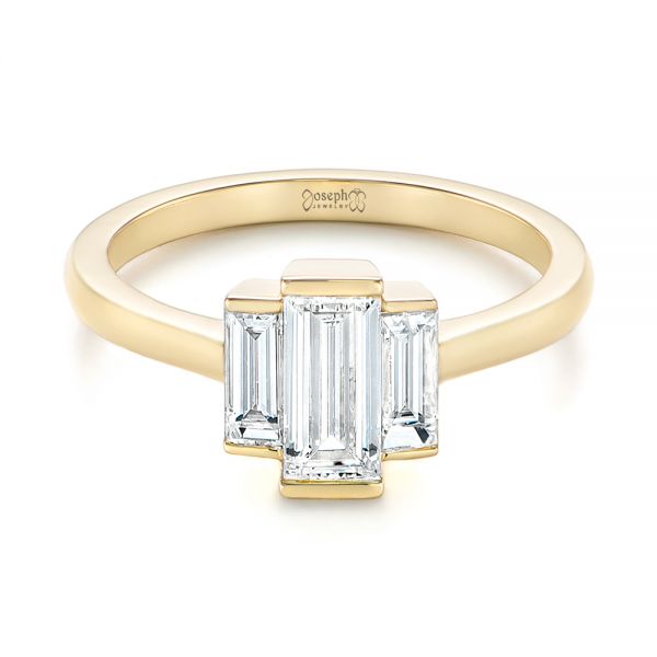 14k Yellow Gold Custom Three Stone Diamond Engagement Ring - Flat View -  104826