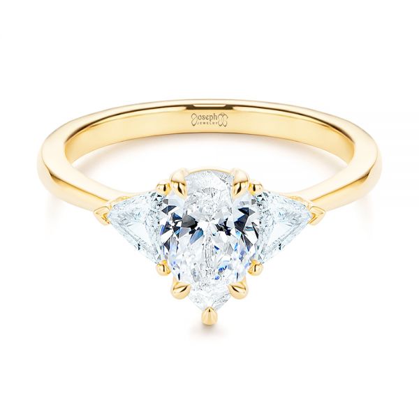 14k Yellow Gold Custom Three Stone Diamond Engagement Ring - Flat View -  106856