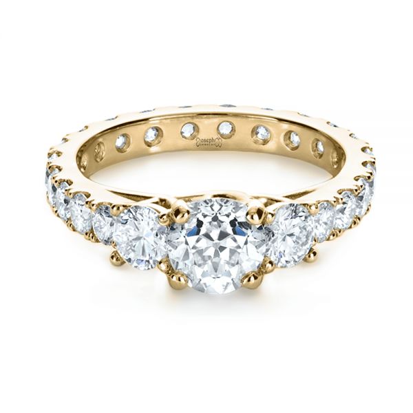18k Yellow Gold 18k Yellow Gold Custom Three Stone Diamond Engagement Ring - Flat View -  1129