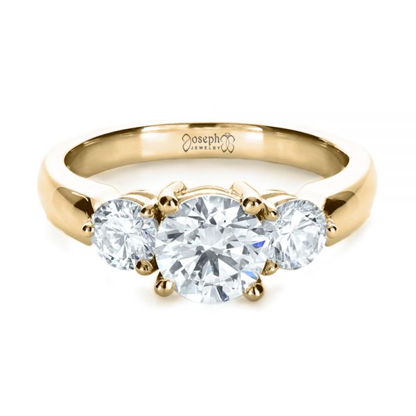 18k Yellow Gold 18k Yellow Gold Custom Three Stone Diamond Engagement Ring - Flat View -  1156