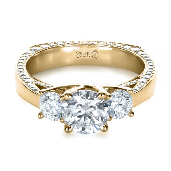 14k Yellow Gold 14k Yellow Gold Custom Three Stone Diamond Engagement Ring - Flat View -  1393