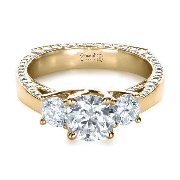 14k Yellow Gold 14k Yellow Gold Custom Three Stone Diamond Engagement Ring - Flat View - 1393