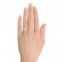 14k Yellow Gold Custom Three Stone Diamond Engagement Ring - Hand View -  106856 - Thumbnail