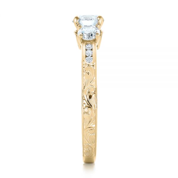 18k Yellow Gold 18k Yellow Gold Custom Three-stone Diamond Engagement Ring - Side View -  102131