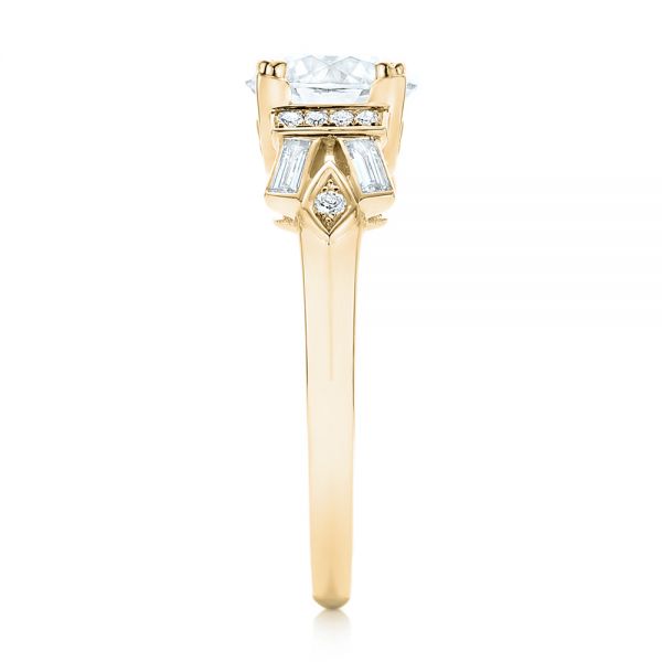 14k Yellow Gold 14k Yellow Gold Custom Three Stone Diamond Engagement Ring - Side View -  102945