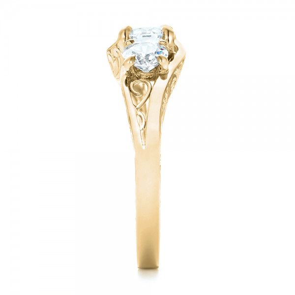 18k Yellow Gold 18k Yellow Gold Custom Three Stone Diamond Engagement Ring - Side View -  103003