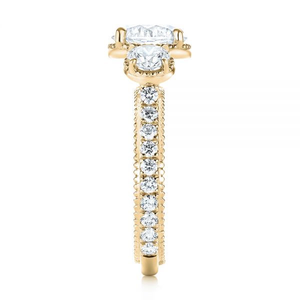 14k Yellow Gold 14k Yellow Gold Custom Three-stone Diamond Engagement Ring - Side View -  103214