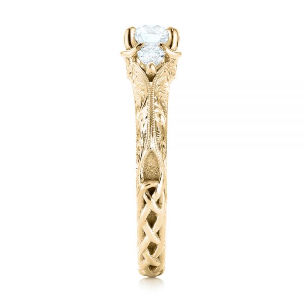 18k Yellow Gold 18k Yellow Gold Custom Three Stone Diamond Engagement Ring - Side View - 103349