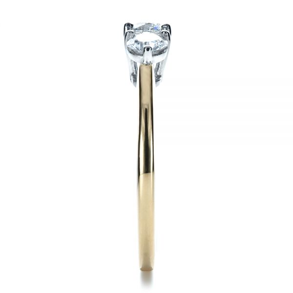 14k Yellow Gold And Platinum Custom Three Stone Diamond Engagement Ring - Side View - 1196