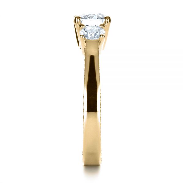 14k Yellow Gold 14k Yellow Gold Custom Three Stone Diamond Engagement Ring - Side View -  1393