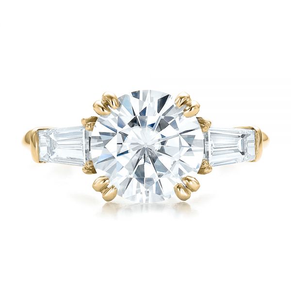 18k Yellow Gold 18k Yellow Gold Custom Three Stone Diamond Engagement Ring - Top View - 100161