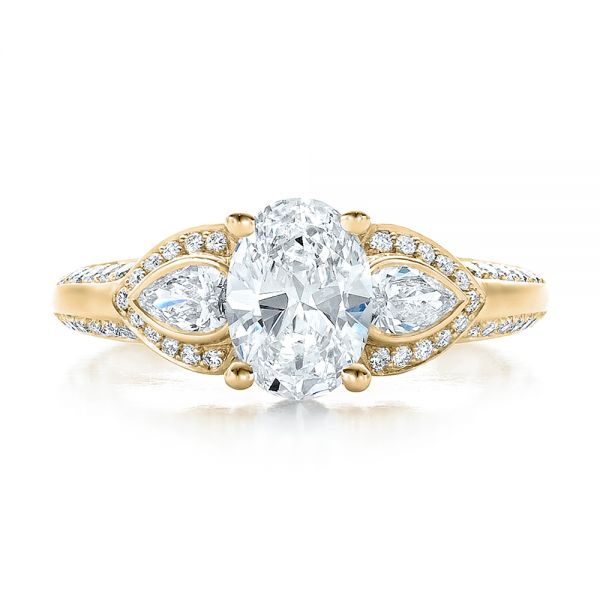 18k Yellow Gold 18k Yellow Gold Custom Three Stone Diamond Engagement Ring - Top View -  100279