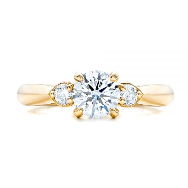 18k Yellow Gold 18k Yellow Gold Custom Three Stone Diamond Engagement Ring - Top View -  102039