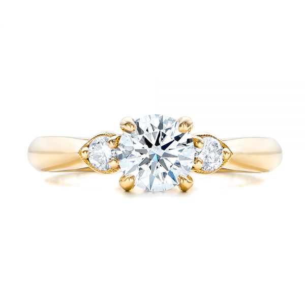 14k Yellow Gold 14k Yellow Gold Custom Three Stone Diamond Engagement Ring - Top View - 102039